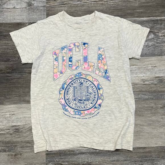Vintage 90s UCLA Floral Campus Seal Design Gray Womens S Single Stitch T-Shirt - Picture 2 of 10